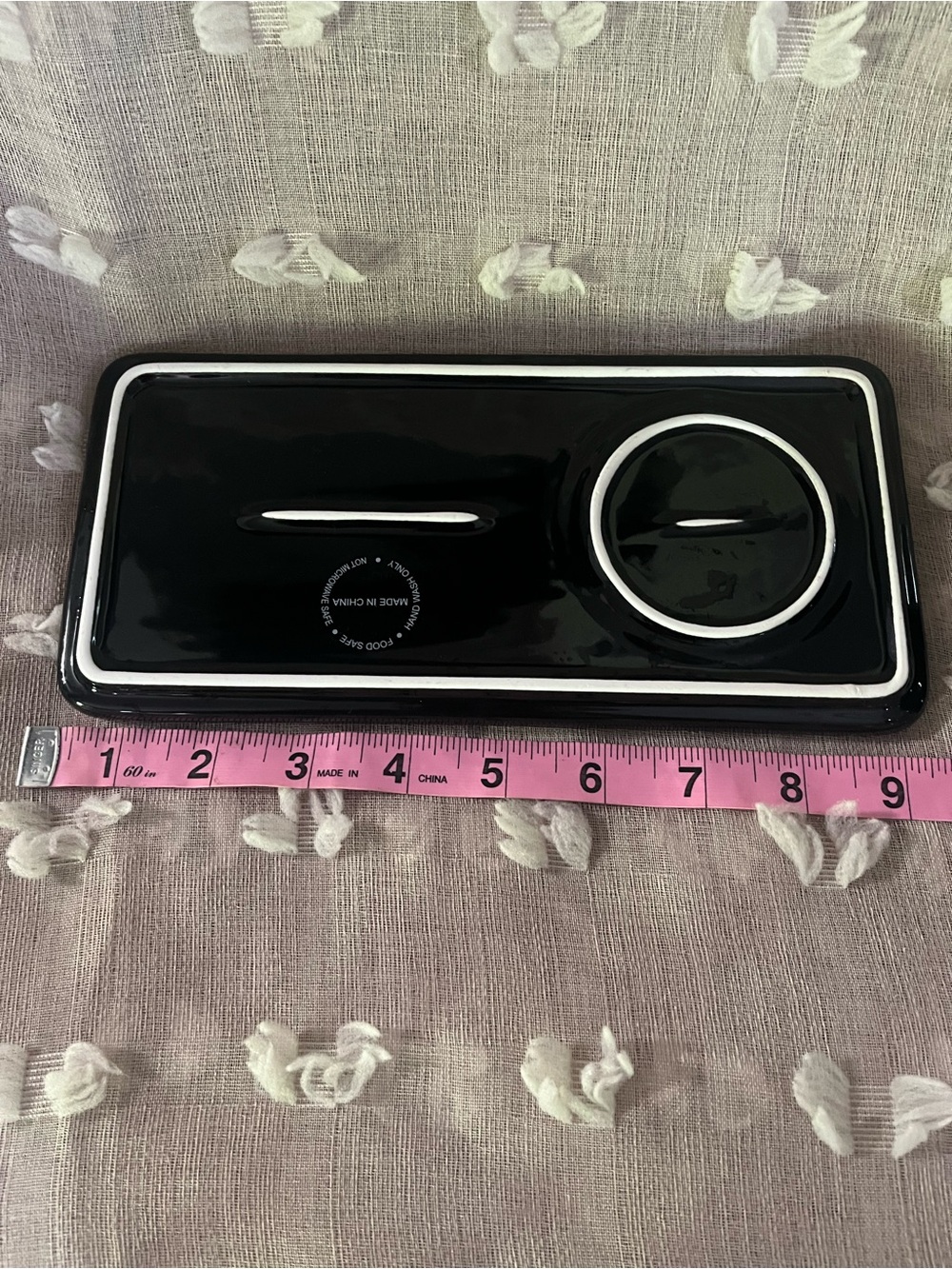 Black Ceramic Cup and matching Ceramic Tray Set with Gold Trim - Picture 3 of 4